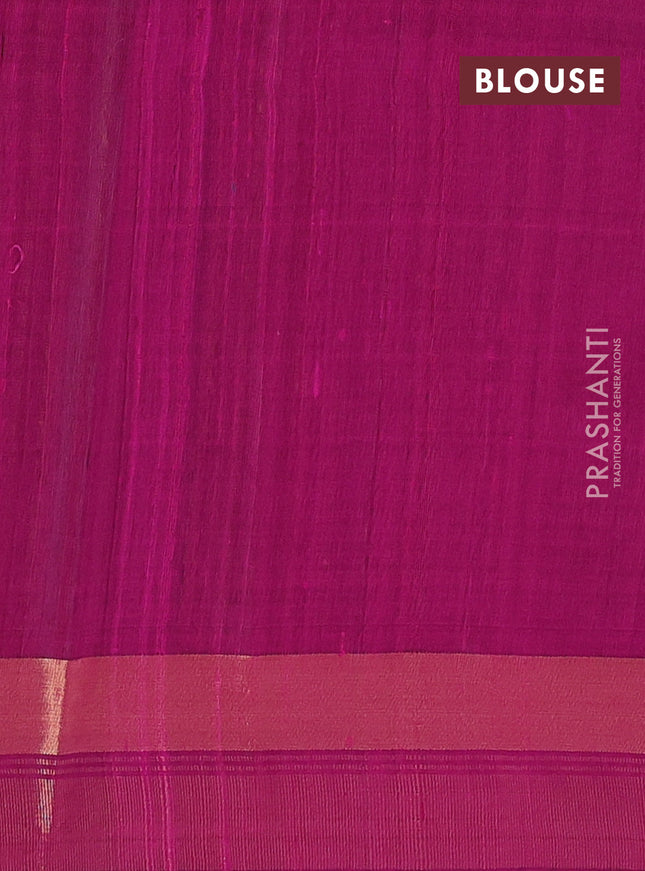 Pure dupion silk saree deep purple and magenta pink with plain body and temple design zari butta border