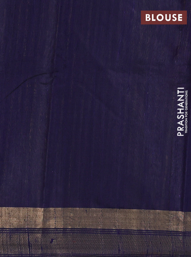 Pure dupion silk saree maroon and navy blue with plain body and temple design zari butta border