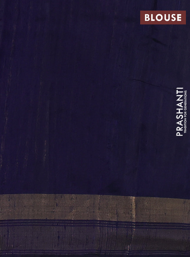 Pure dupion silk saree cs blue and navy blue with plain body and temple design zari butta border