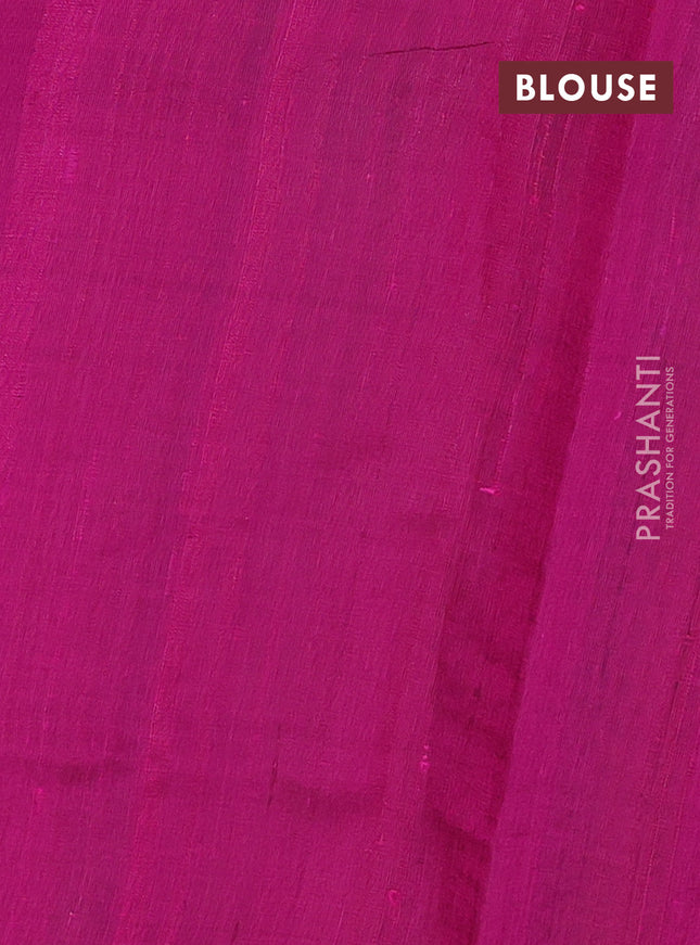 Pure dupion silk saree navy blue and magenta pink with plain body and temple design zari butta border