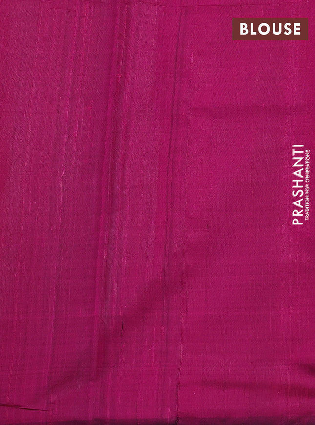 Pure dupion silk saree pastel green and magenta pink with plain body and temple design zari butta border