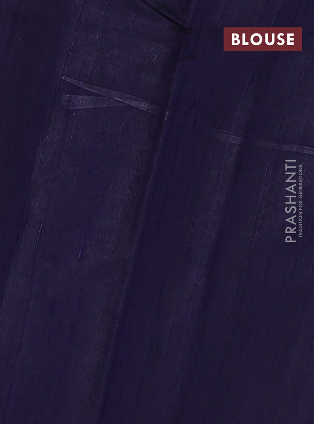 Pure dupion silk saree pink and navy blue with plain body and temple design zari butta border