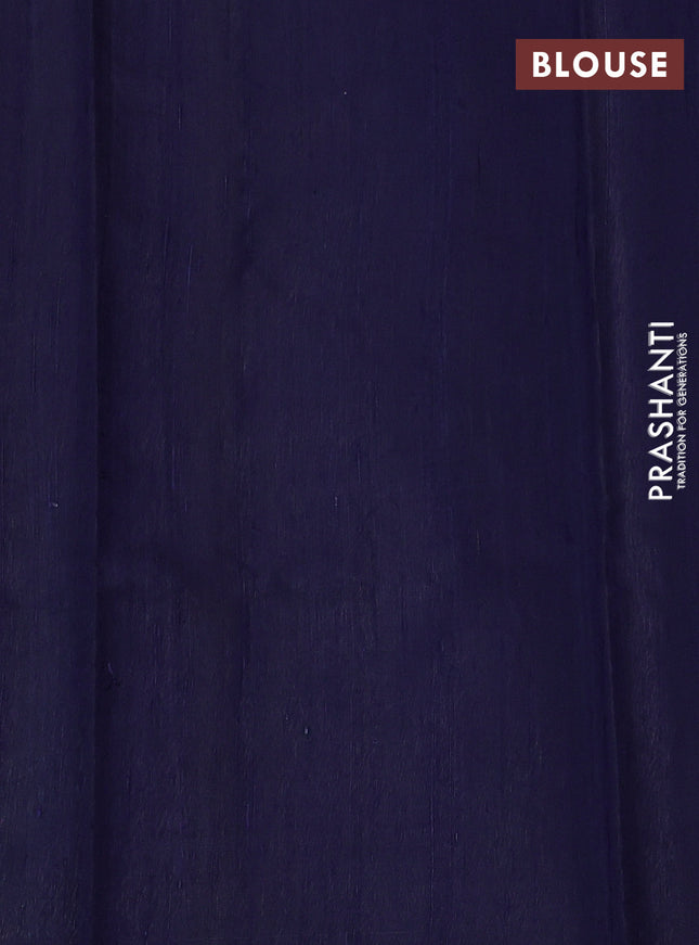 Pure dupion silk saree cs blue and navy blue with plain body and temple design zari butta border