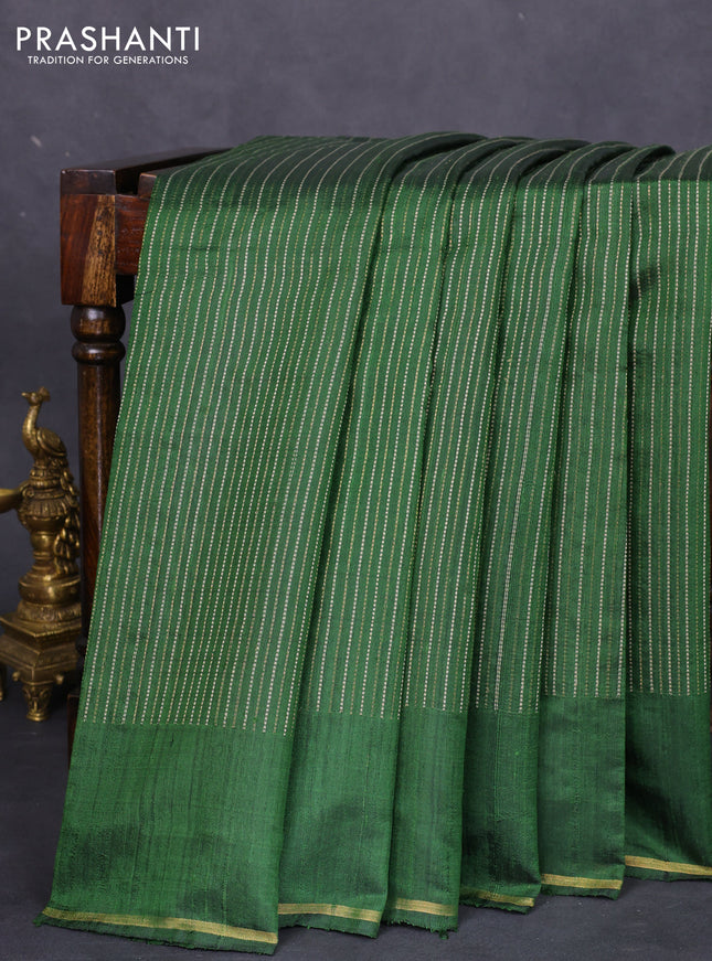 Pure dupion silk saree green with allover thread & zari weaves and simple zari border