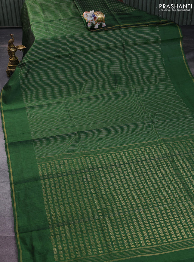 Pure dupion silk saree green with allover thread & zari weaves and simple zari border