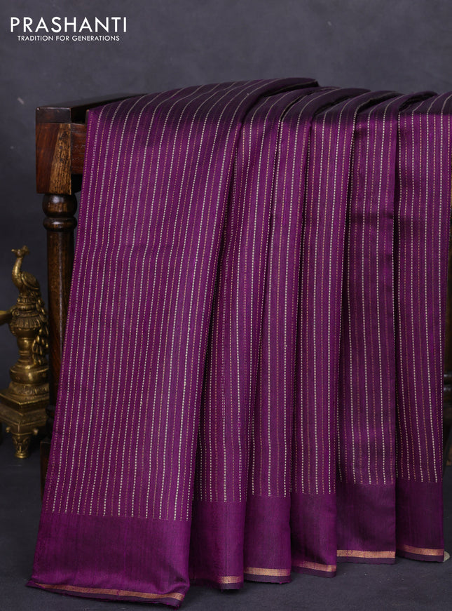 Pure dupion silk saree deep purple with allover thread & zari weaves and simple zari border