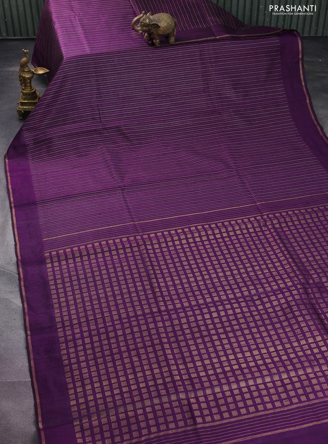 Pure dupion silk saree deep purple with allover thread & zari weaves and simple zari border