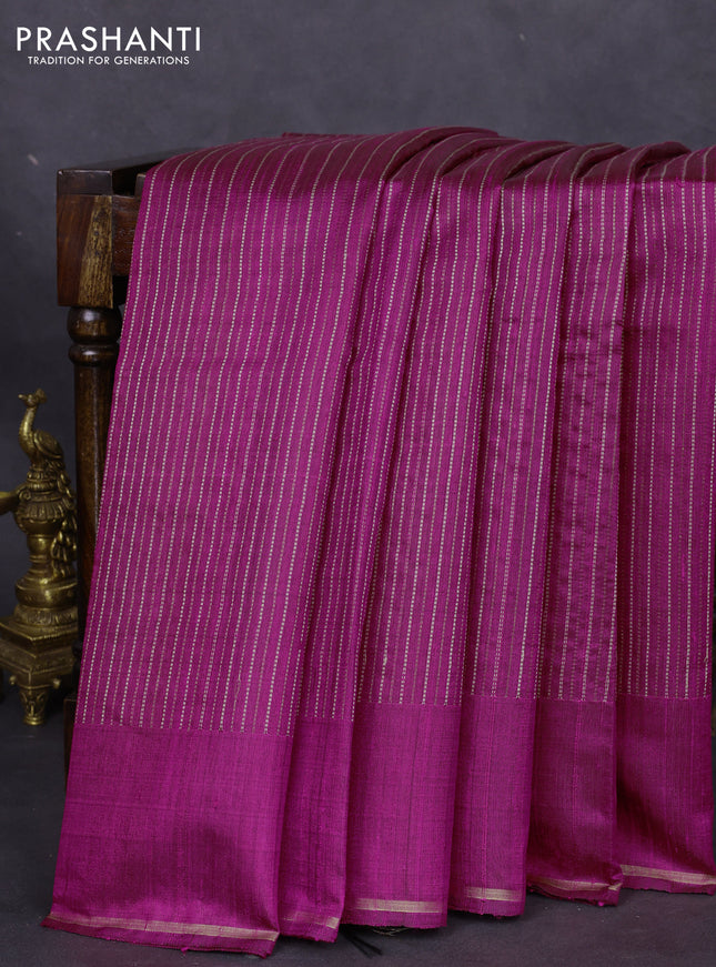 Pure dupion silk saree magenta pink with allover thread & zari weaves and simple zari border