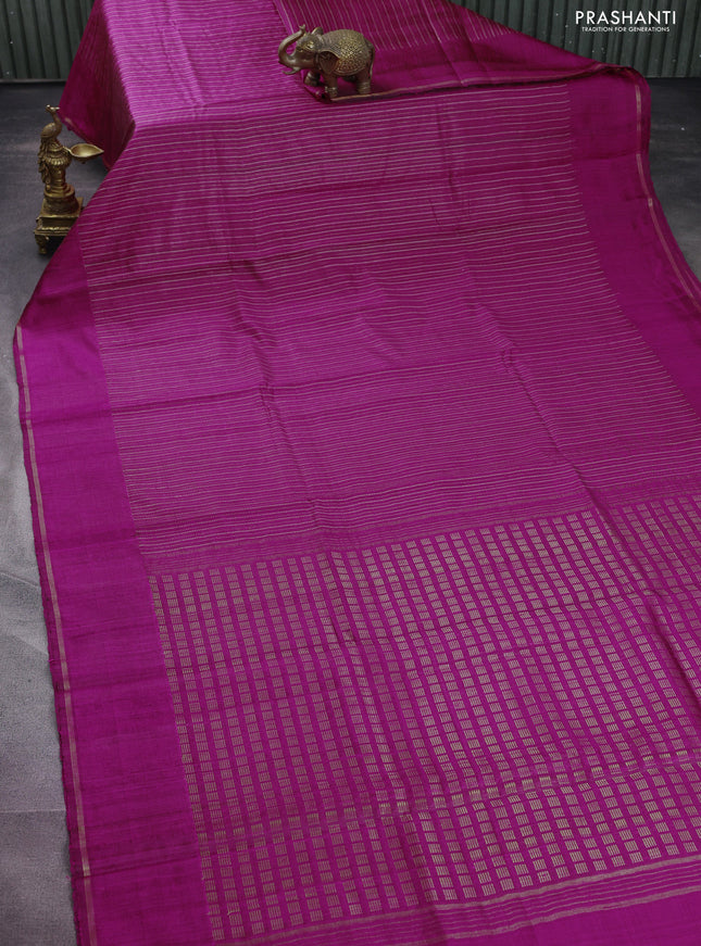 Pure dupion silk saree magenta pink with allover thread & zari weaves and simple zari border