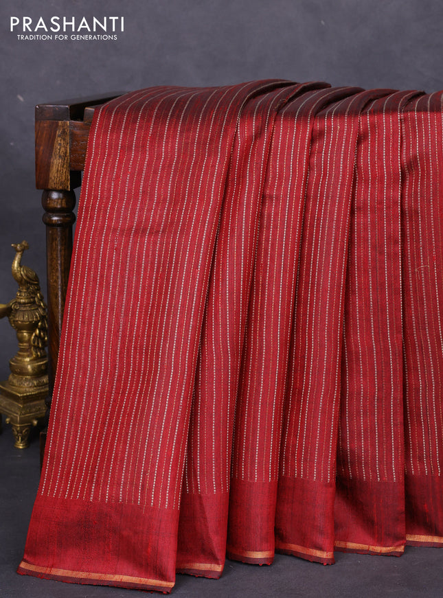 Pure dupion silk saree maroon with allover thread & zari weaves and simple zari border
