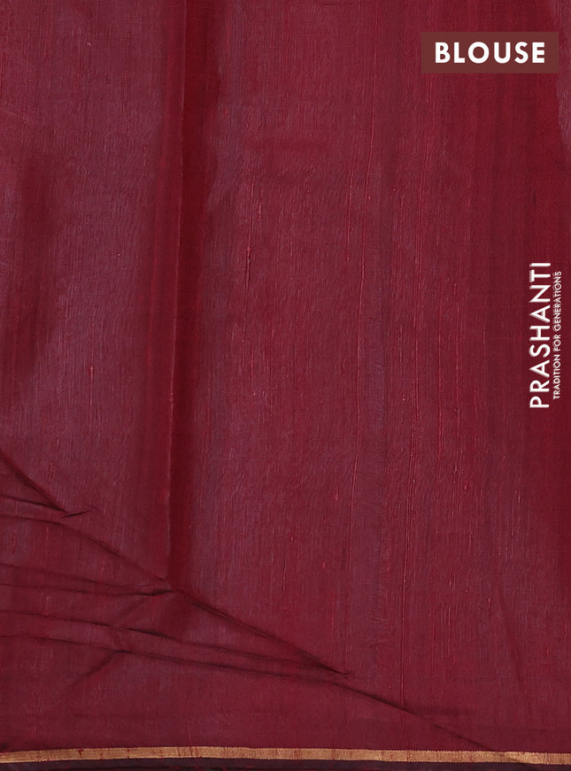 Pure dupion silk saree maroon with allover thread & zari weaves and simple zari border