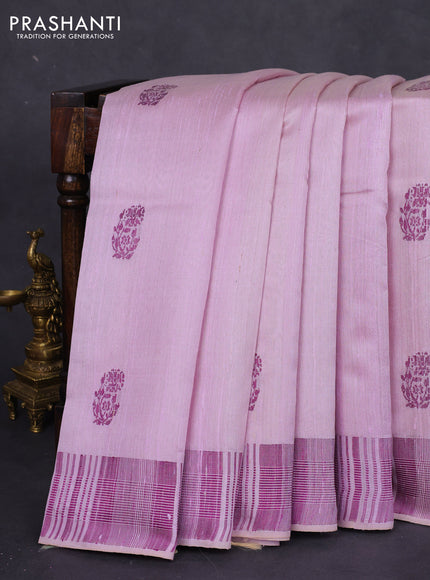 Pure dupion silk saree lavender with thread woven buttas and thread woven border