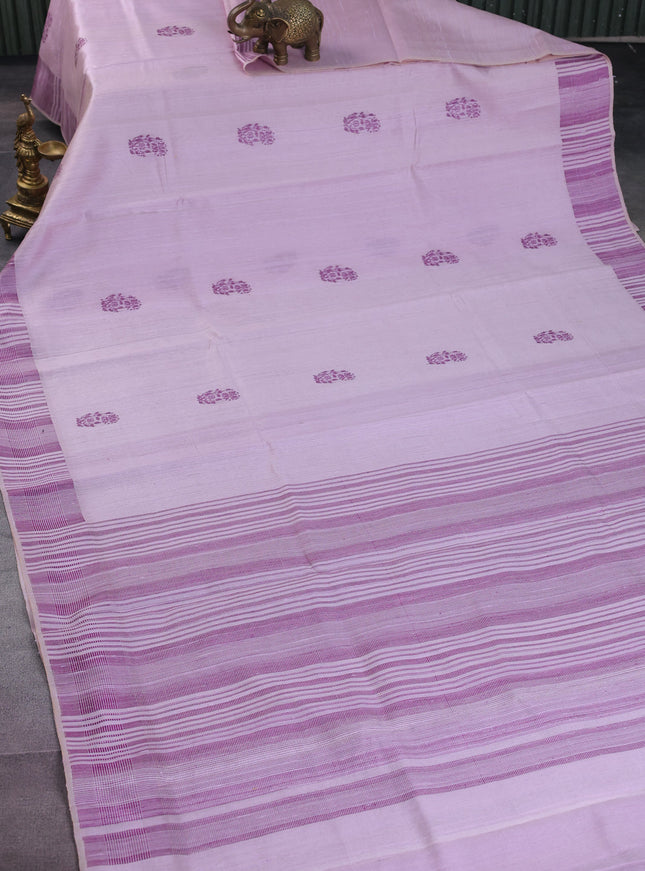 Pure dupion silk saree lavender with thread woven buttas and thread woven border
