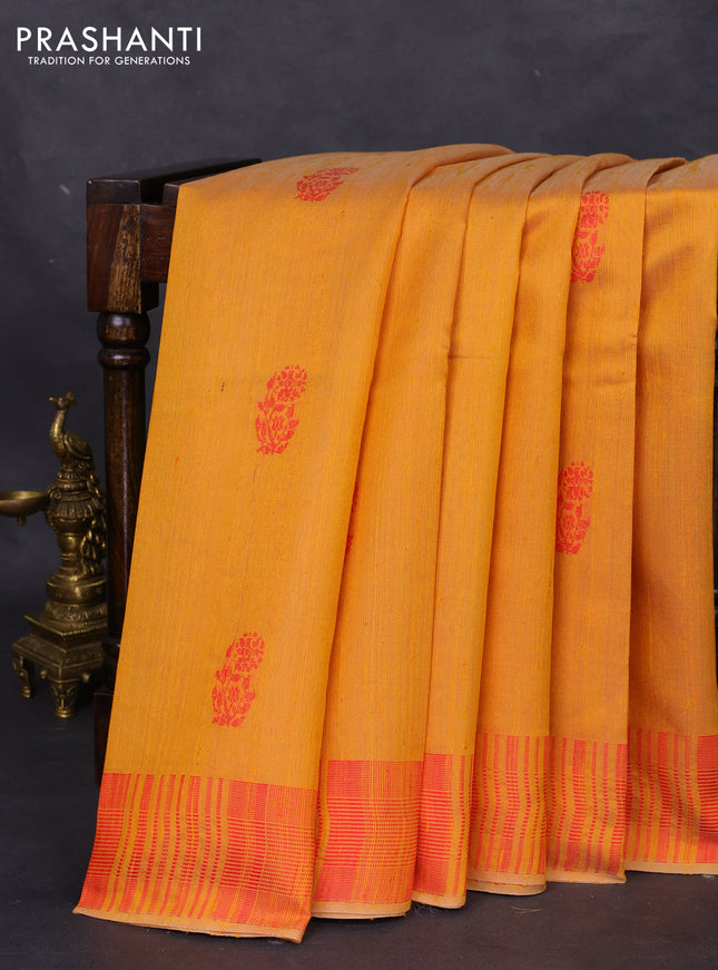 Pure dupion silk saree mango yellow with thread woven buttas and thread woven border
