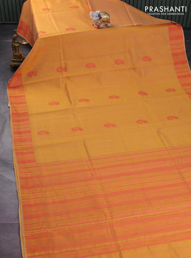 Pure dupion silk saree mango yellow with thread woven buttas and thread woven border