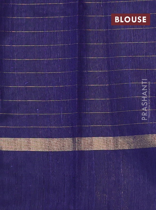 Pure dupion silk saree cs blue and navy blue with allover zari checked pattern and zari woven butta border