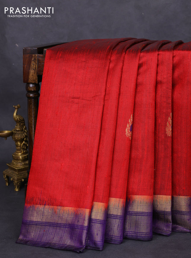 Pure dupion silk saree maroon and violet with zari woven buttas and zari woven border