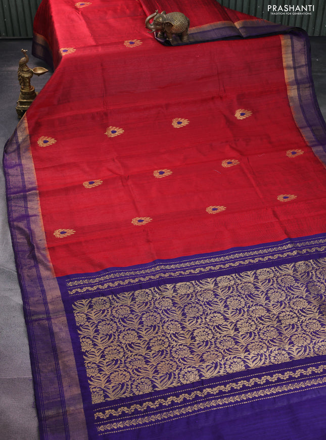Pure dupion silk saree maroon and violet with zari woven buttas and zari woven border