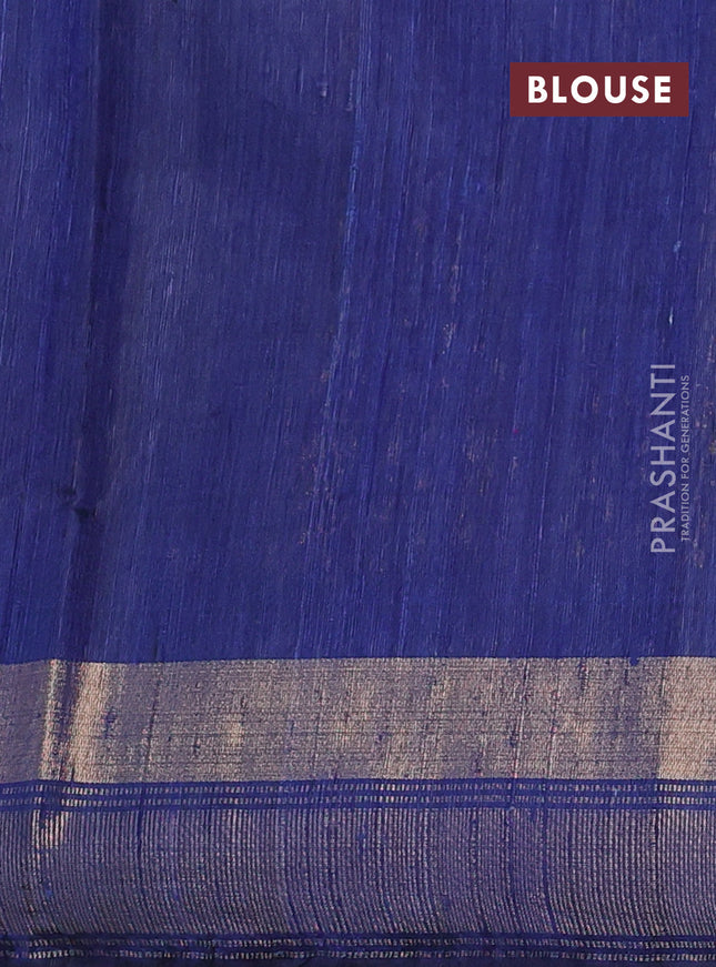 Pure dupion silk saree cs blue and navy blue with zari woven buttas and zari woven border