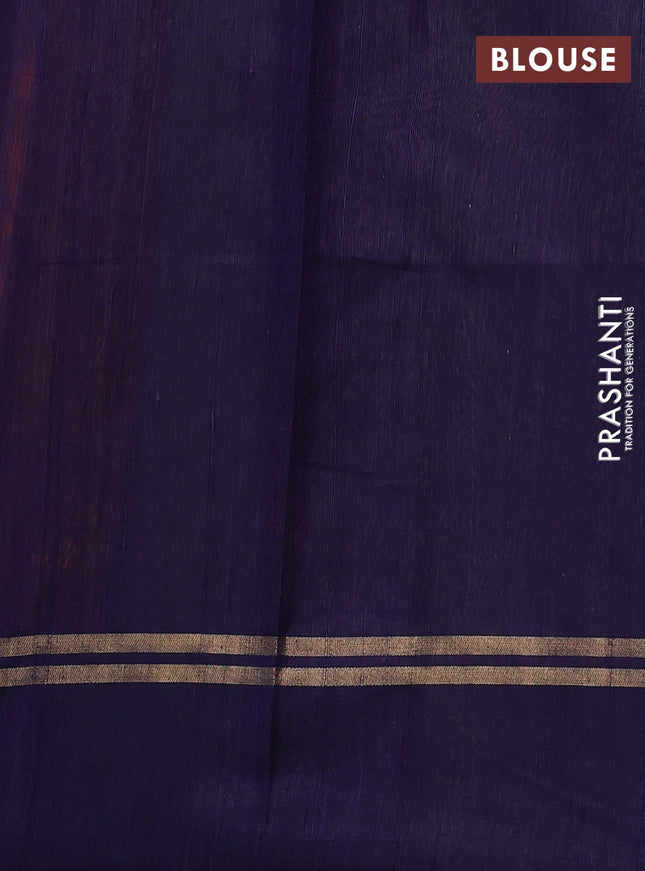 Pure dupion silk saree orange and navy blue with zari woven buttas and zari woven butta border