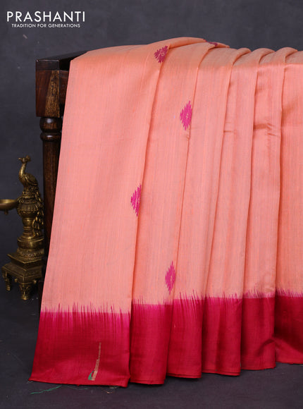 Pure dupion silk saree peach orange and pink with thread woven buttas and muniya butta style border