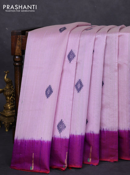 Pure dupion silk saree pastel lavender and purple with thread woven buttas and muniya butta style border