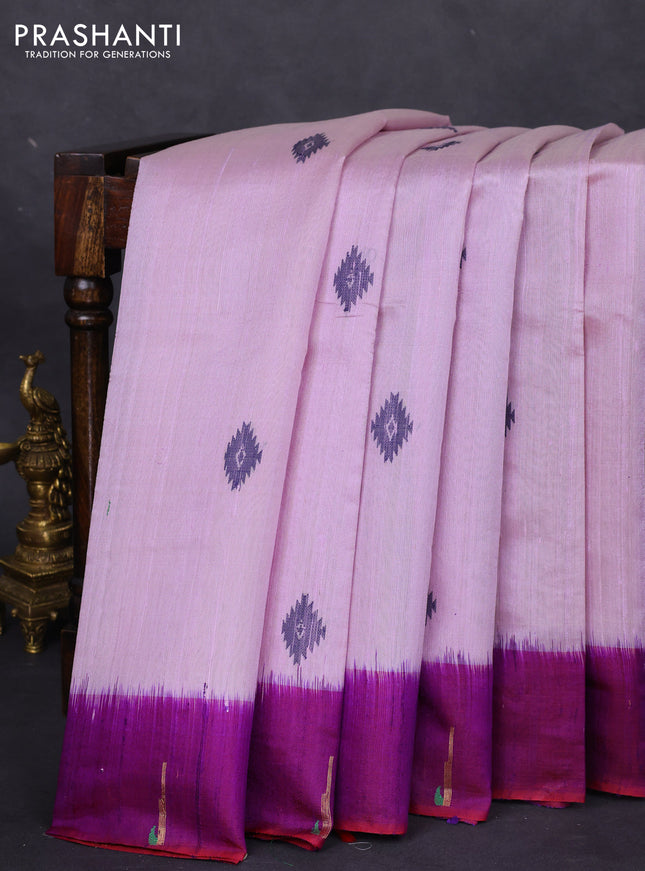 Pure dupion silk saree pastel lavender and purple with thread woven buttas and muniya butta style border