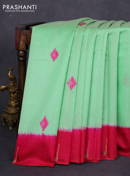 Pure dupion silk saree light green and pink with plain body and muniya butta border