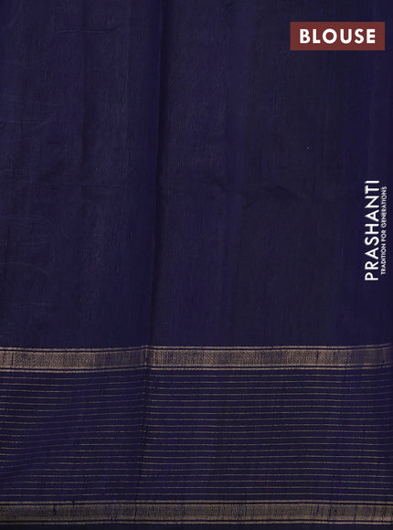 Pure dupion silk saree cs blue and navy blue with thread & zari woven buttas and temple design zari checked border