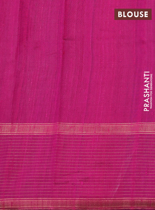 Pure dupion silk saree sap green and pink with thread & zari woven buttas and temple design zari checked border