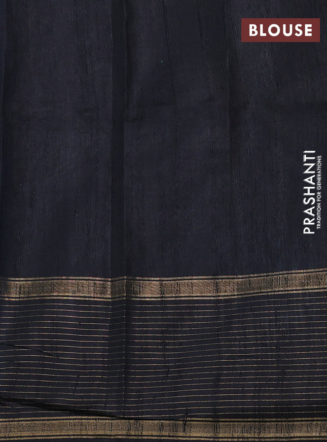 Pure dupion silk saree cs blue and black with thread & zari woven buttas and temple design zari checked border
