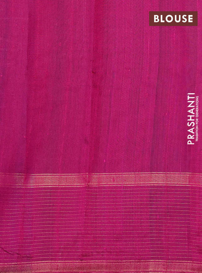 Pure dupion silk saree blue and pink with thread & zari woven buttas and temple design zari checked border