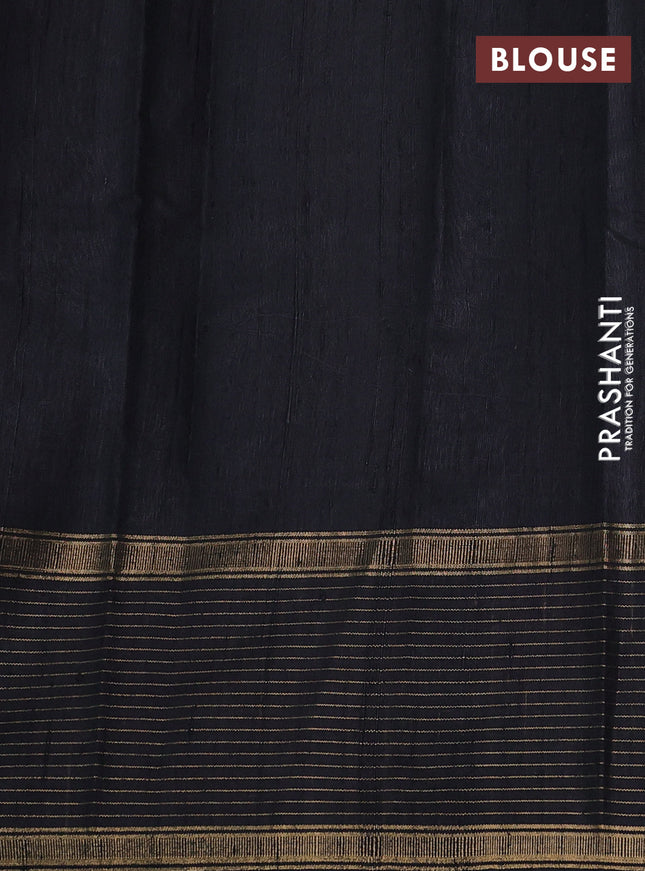 Pure dupion silk saree maroon and black with plain body and temple design zari checked border