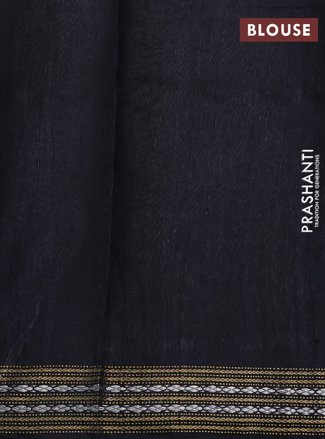 Pure dupion silk saree cs blue and black with plain body and temple design zari woven border