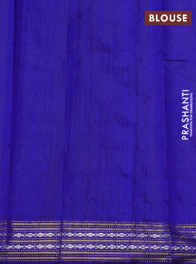 Pure dupion silk saree pink and royal blue with plain body and temple design zari woven border