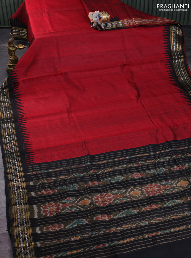 Pure dupion silk saree maroon and black with plain body and temple design zari woven border