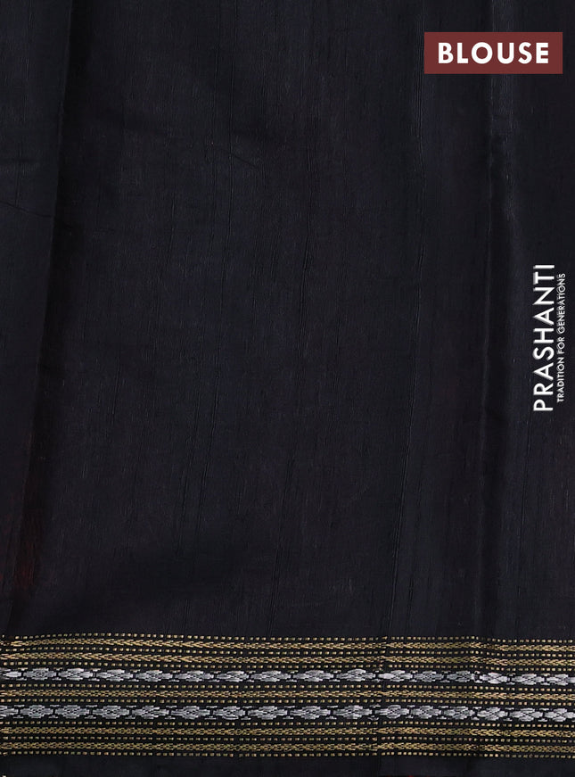 Pure dupion silk saree maroon and black with plain body and temple design zari woven border