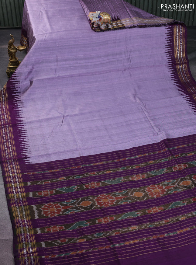 Pure dupion silk saree pastel lavender and deep purple with plain body and temple design zari woven border