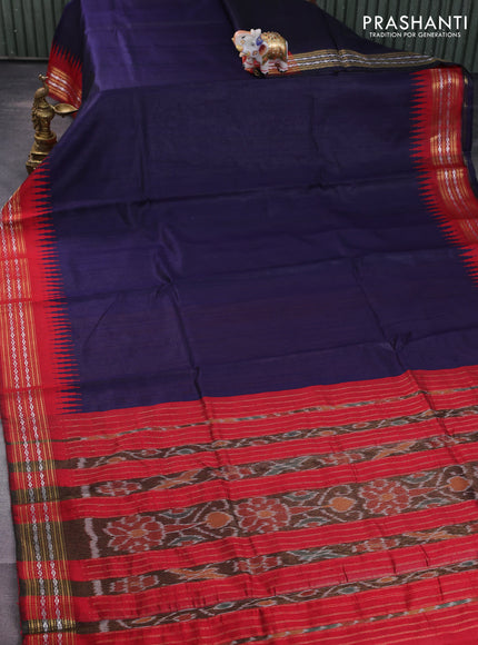 Pure dupion silk saree navy blue and maroon with plain body and temple design zari woven border