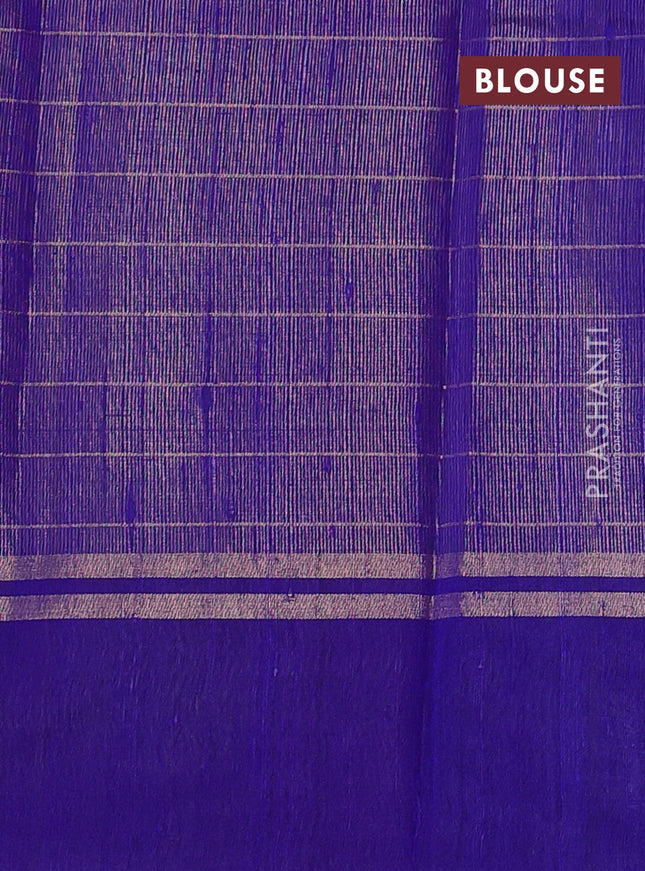 Pure dupion silk saree pink and blue with allover zari checked pattern and zari woven butta border