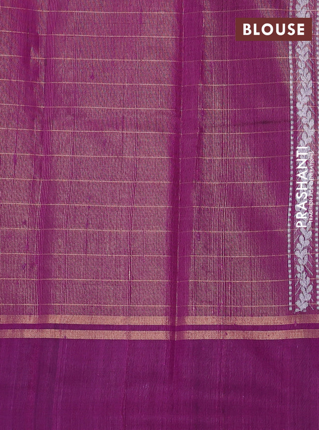 Pure dupion silk saree green and magenta pink with allover zari checked pattern and zari woven butta border