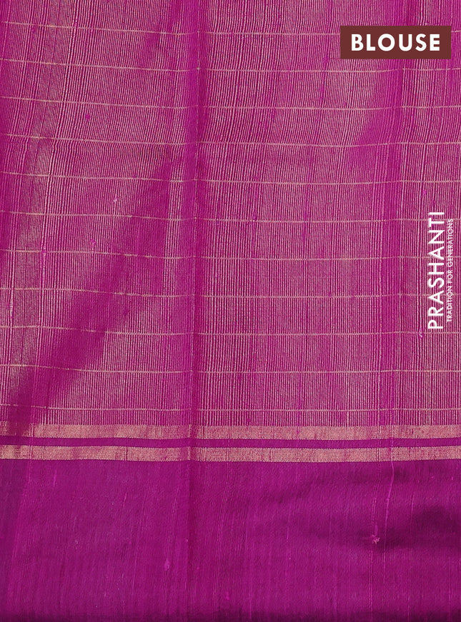 Pure dupion silk saree teal green and purple with allover zari checked pattern and zari woven butta border