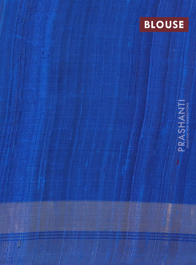 Pure dupion silk saree navy blue and cs blue with plain body and temple design simple border