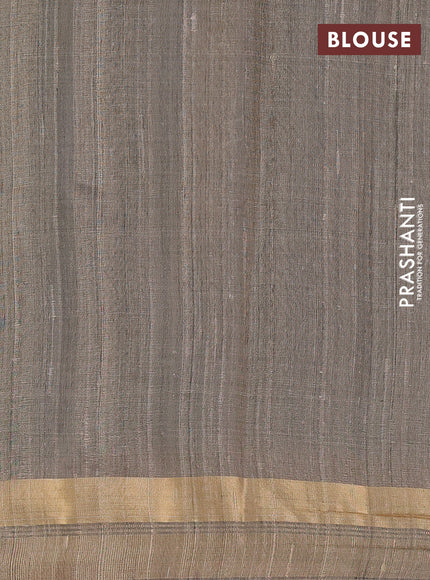 Pure dupion silk saree maroon and grey with plain body and temple design simple border