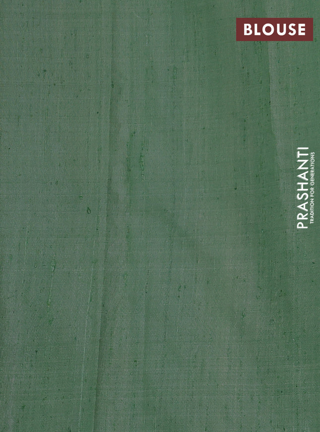 Pure dupion silk saree grey and green with thread woven buttas and temple design simple border