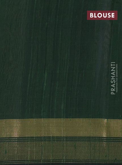 Pure dupion silk saree grey and sap green with plain body and temple design simple border