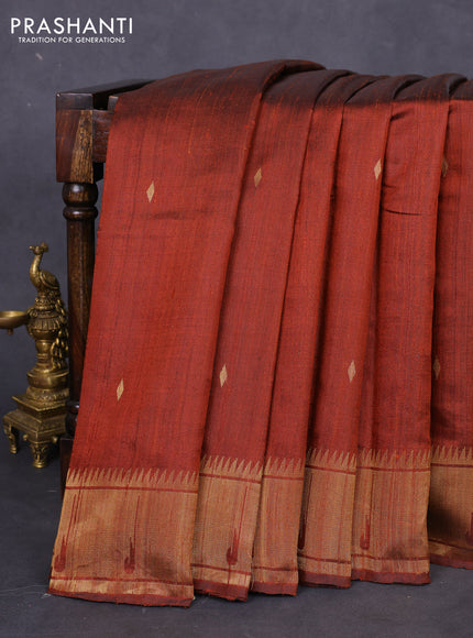 Pure dupion silk saree rustic brown with zari woven buttas and zari woven border