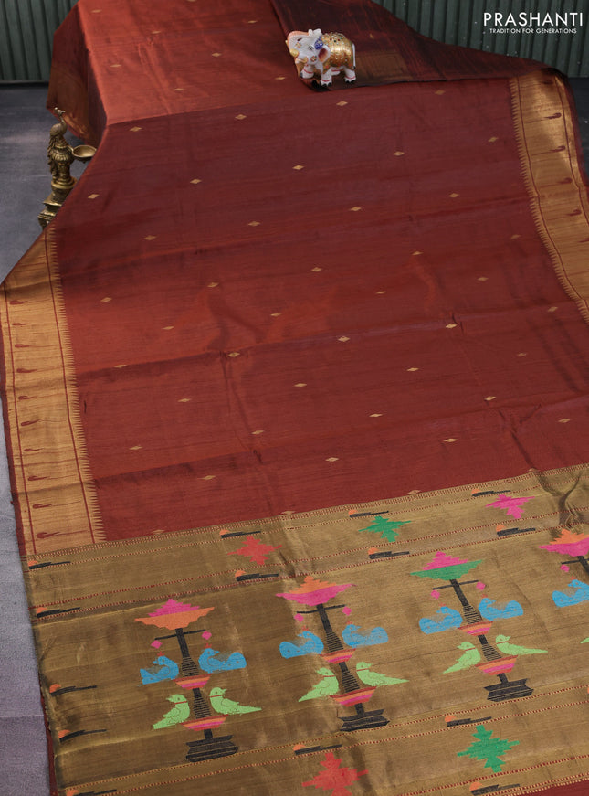 Pure dupion silk saree rustic brown with zari woven buttas and zari woven border