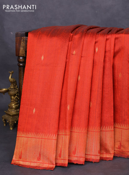Pure dupion silk saree orange with zari woven buttas and zari woven border