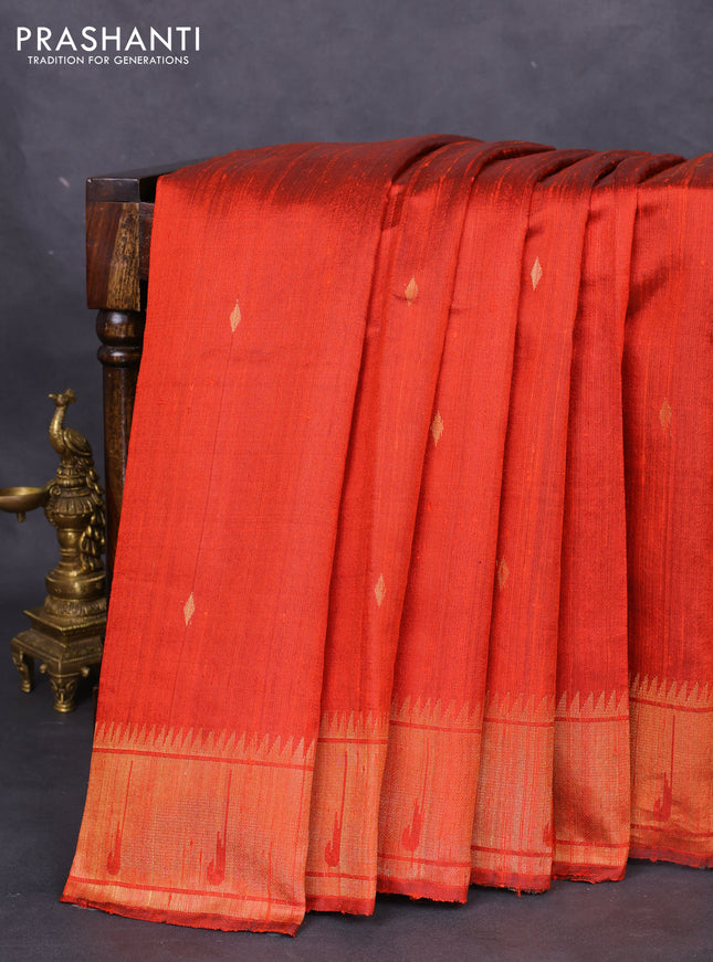 Pure dupion silk saree orange with zari woven buttas and zari woven border